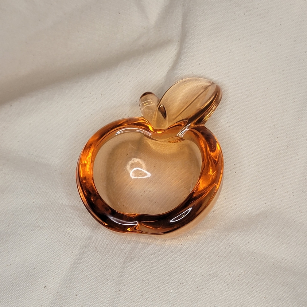 Amber Colored Art Glass Apple Trinket Dish - Picture 3 of 7